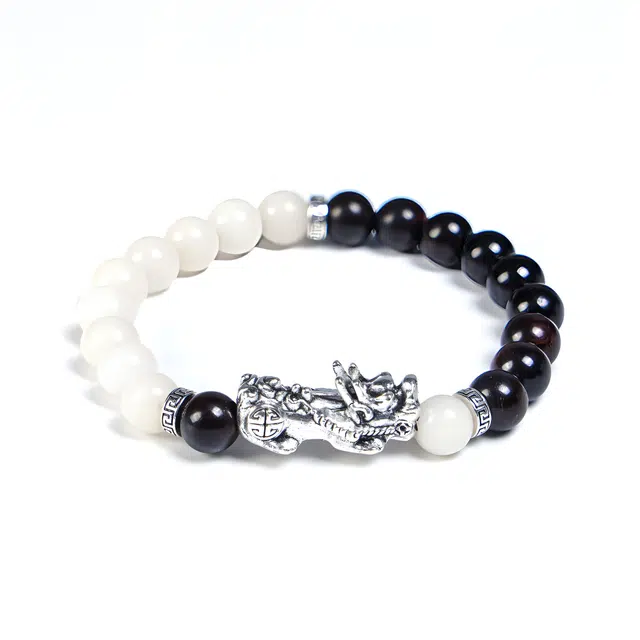 仙友 招财貔貅银色吞金兽金钱转运八方来财财源广进轻奢高级感国潮复古文艺风文玩佛珠平安#好运手饰品 白玉菩提 手串 男女同款情侣款