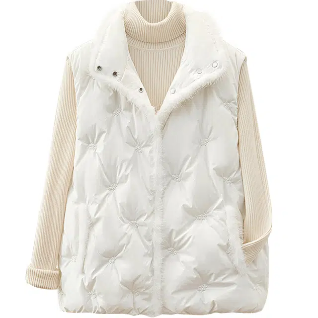 她池 翻领单排扣简约舒适纯色马甲 女款 米白色