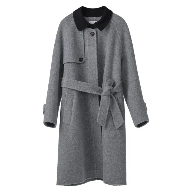 法儿家 韩式纯色长款外套大衣 女款 灰色
