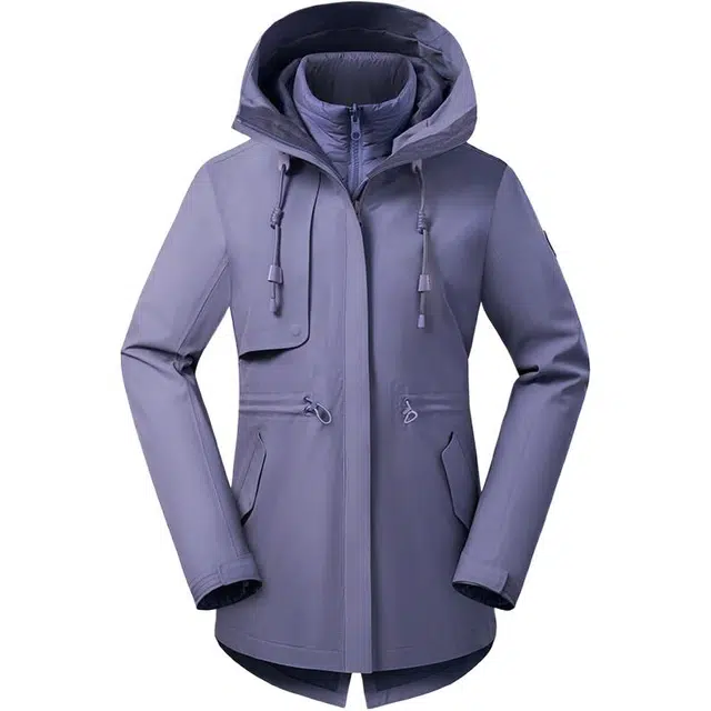 探路者  运动休闲简约纯色连帽  防水防风冲锋衣 女款 寂静紫