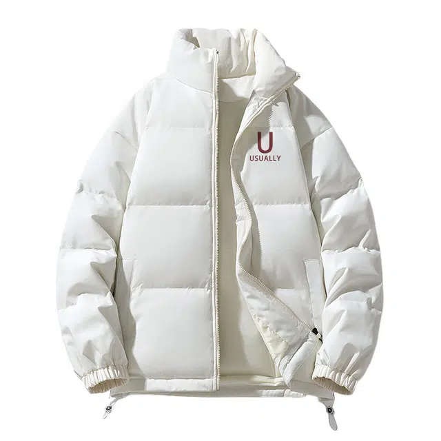 棉致 简约线条英文字母纯色基础棉衣女宽松大码加厚棉袄情侣款外套立领面包服潮棉服 男女同款