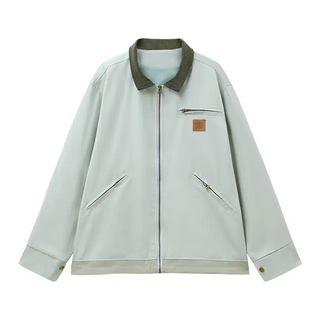 木清清 撞色翻领季宽松拉链长袖棒球服 女款 薄荷绿