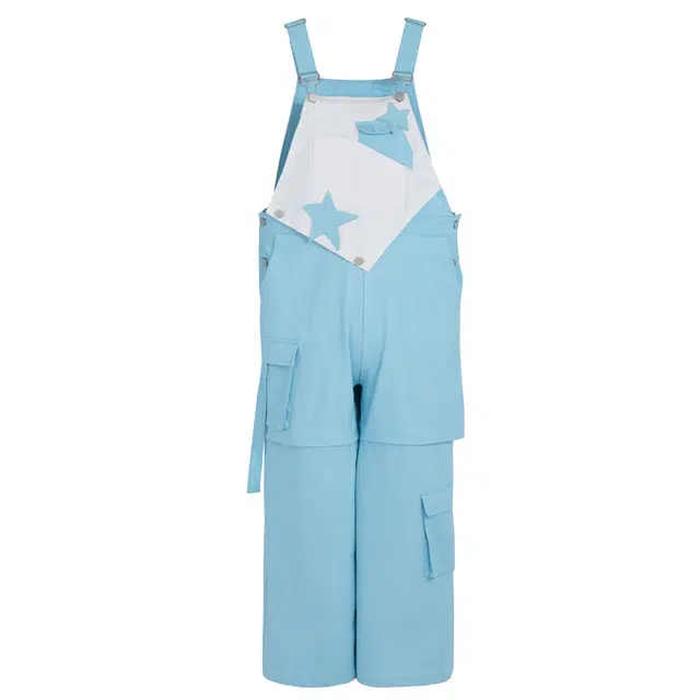 森女部落 原创多巴胺少女夏季工装裤休闲背带裤撞色可拆卸宽松裤子 女款 蓝色