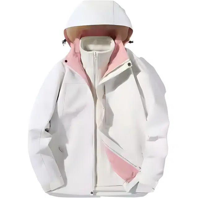 稻草人  旅行户外系列 休闲舒适运动三合一  防风透气防水耐磨冲锋衣 女款 暖白/珊瑚粉