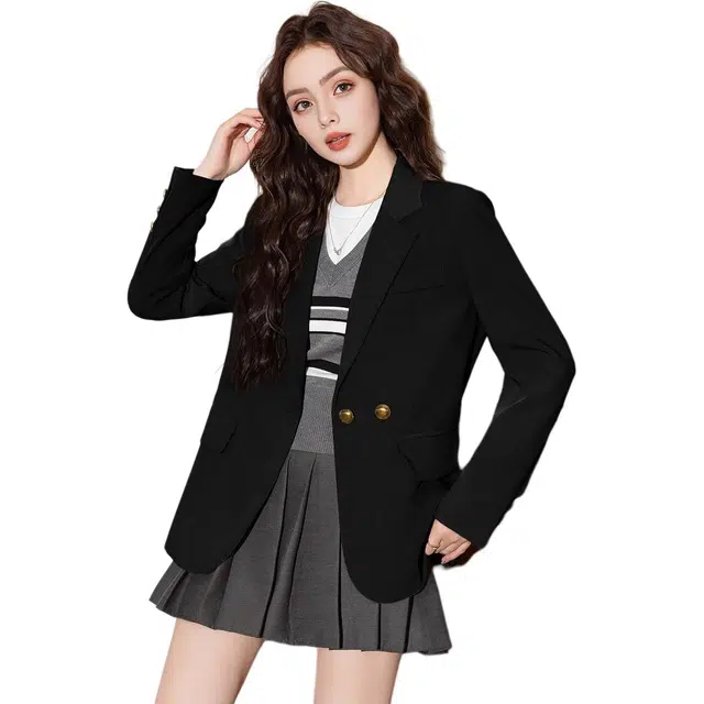 法文箱子 纯色双排扣长袖西装 女款