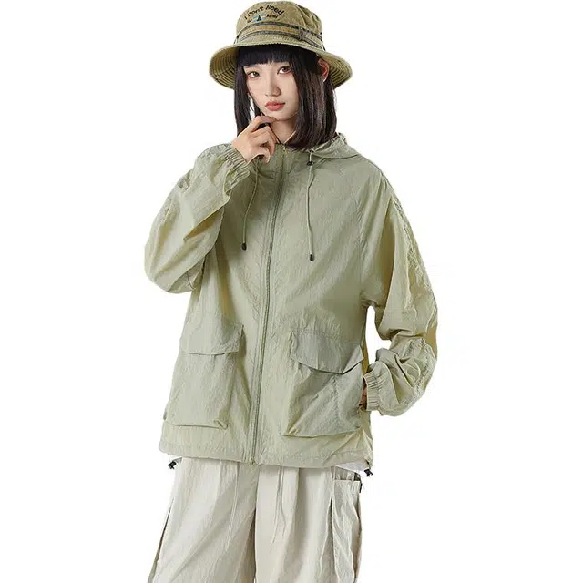 欧迪芬 纯色冰丝连帽轻薄透气登山服防晒服 男女同款