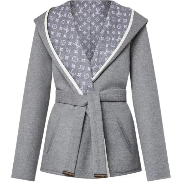 Louis Vuitton FW24 Reversible Jacquard Hoodie Coat Gray