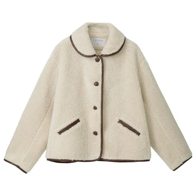 法儿家 雪人羔羔秋冬小个子短款羊羔毛外套上衣 女款 杏色