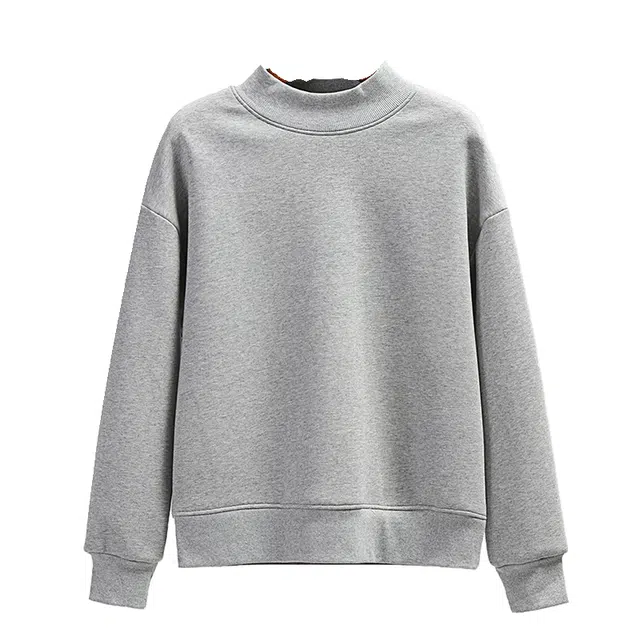 木清清 灰色女秋冬加绒加厚小个子羊羔毛绒打底衫半高领长袖卫衣 女款