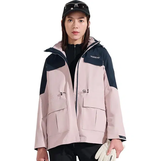 探路者  休闲舒适字母三合一  防风耐磨保暖防静电冲锋衣 女款 陶瓷粉蓝色