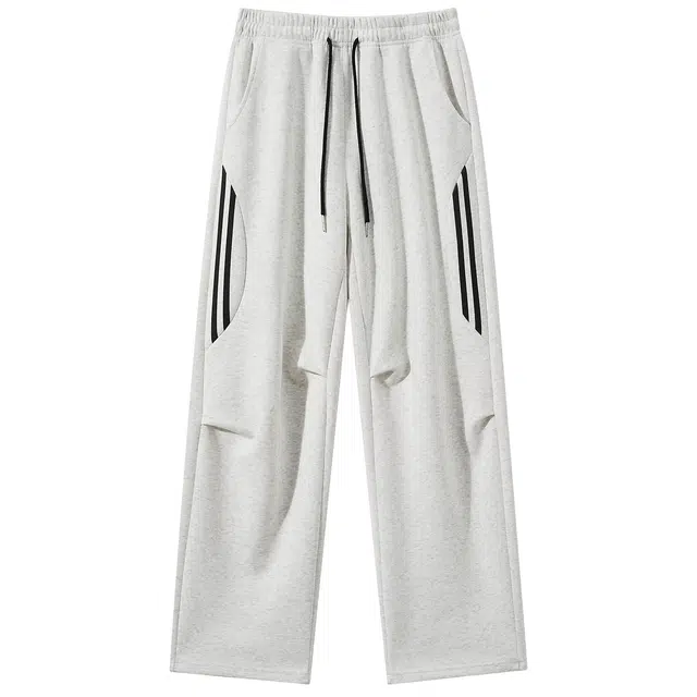 加菲猫家族 美式条纹撞色褶皱小众设计感简约纯色宽松直筒阔腿潮牌痞帅百搭学院风休闲慵懒风针织运动裤 男女同款