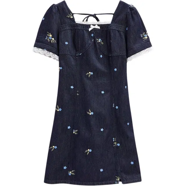 爱依服 夏法式方口领收腰中款短袖连衣裙 女款