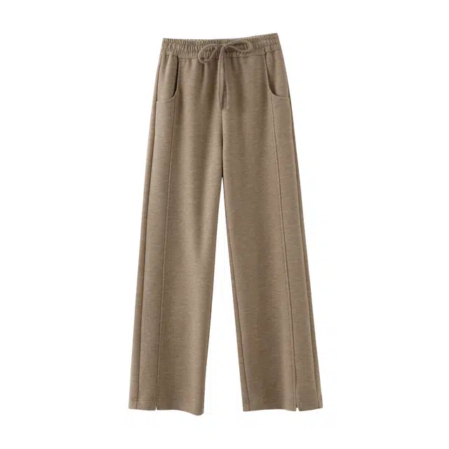 花栗鼠小姐 醋酸羊毛裤 软糯宽边松紧高腰高克重宽松直筒开叉遮肉休闲裤 女款