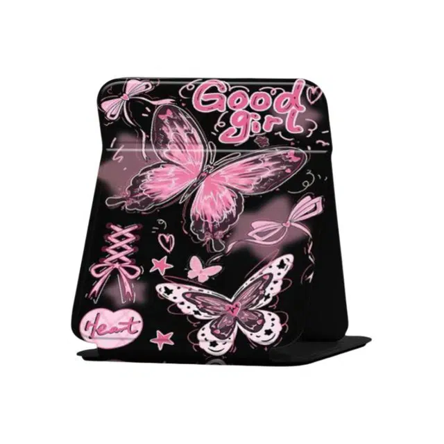 计轩 粉蝴蝶便携桌面折叠化妆镜