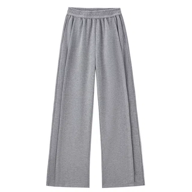 佐丹奴 仿羊绒垂感阔腿裤压褶松紧腰休闲裤 女款 中花灰