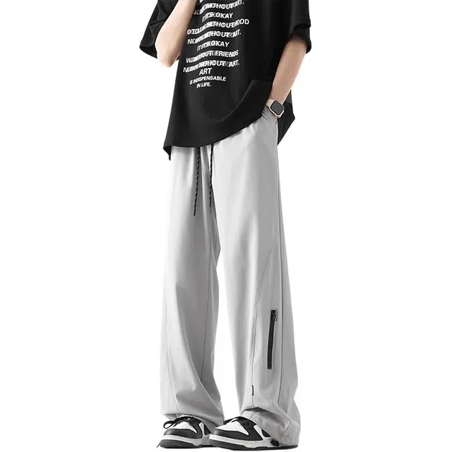 隐狼世家 冰丝薄款美式速干垂坠感直筒阔腿拉链设计长裤休闲裤 男款