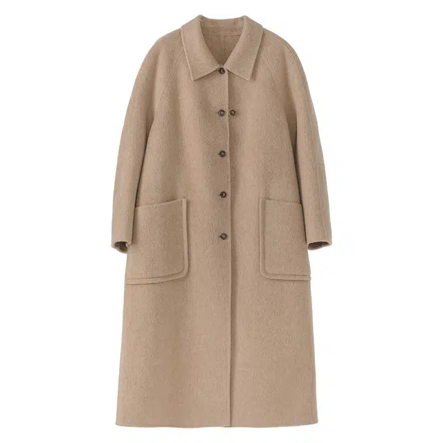 法儿家 韩系氛围感气质毛呢纯色长袖大衣 女款 卡其色