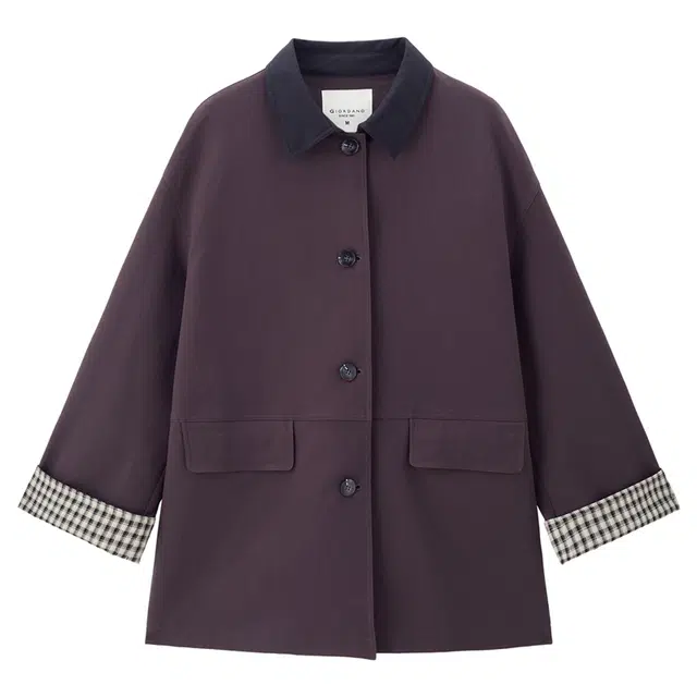 佐丹奴 拼接翻领格子休闲百搭长袖风衣 女款 布李紫