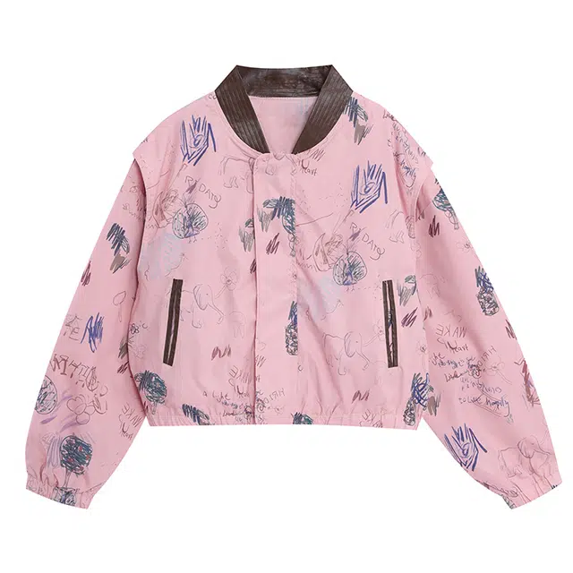 哒头下雨不愁 小个子女生必备高级感美式复古短款棒球服夹克截短外套 女款