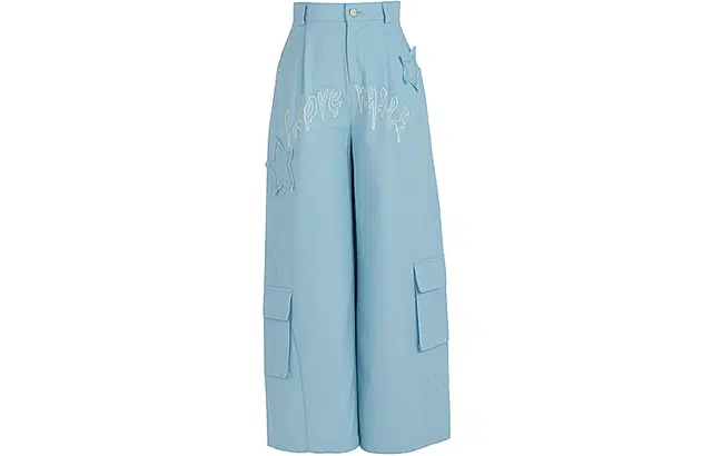 森女部落 原创甜酷风工装裤高腰直筒遮肉辣妹休闲裤潮 女款 蓝色