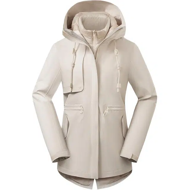 探路者  运动休闲简约纯色连帽  防水冲锋衣 女款 极地白