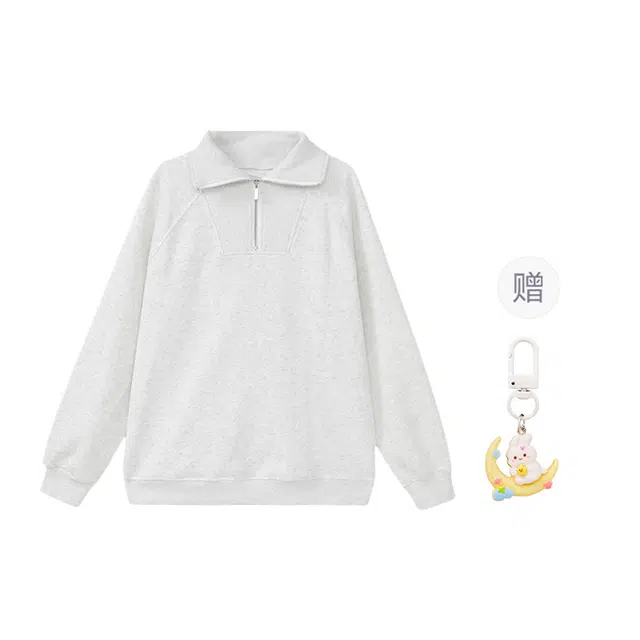 柏黛妃 半开领无帽外套小个子套头长袖卫衣 女款 灰色