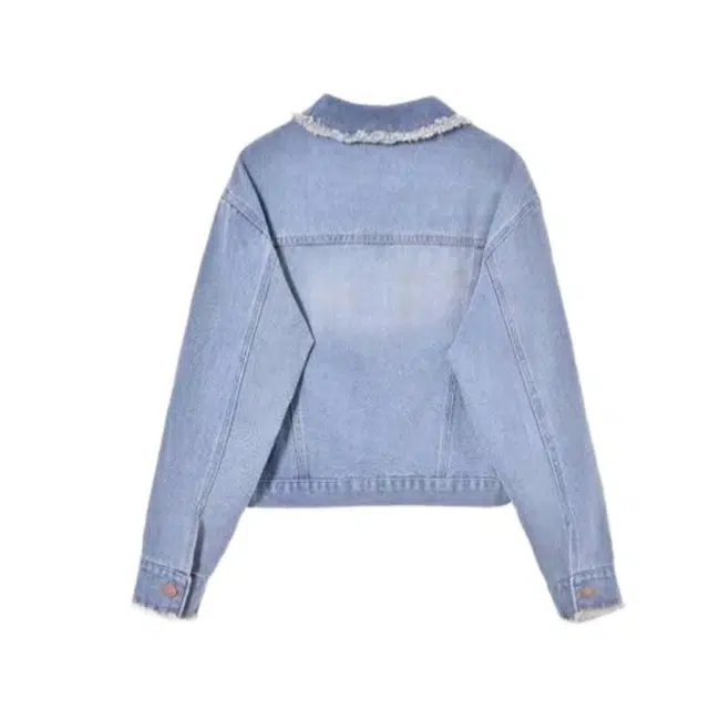 哒头下雨不愁 法式复古须边牛仔外套女春季设计感短款宽松长袖夹克上衣牛仔外套 女款