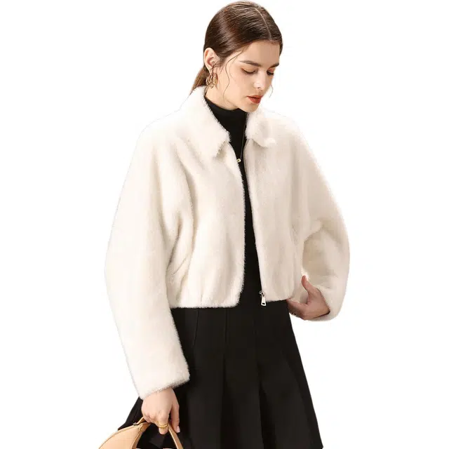 粉红玛琍 纯色舒适休闲绒感外套 女款 白色