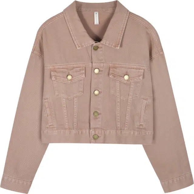 谜秀 复古翻领纯棉立体设计显瘦粉色春装牛仔外套 女款