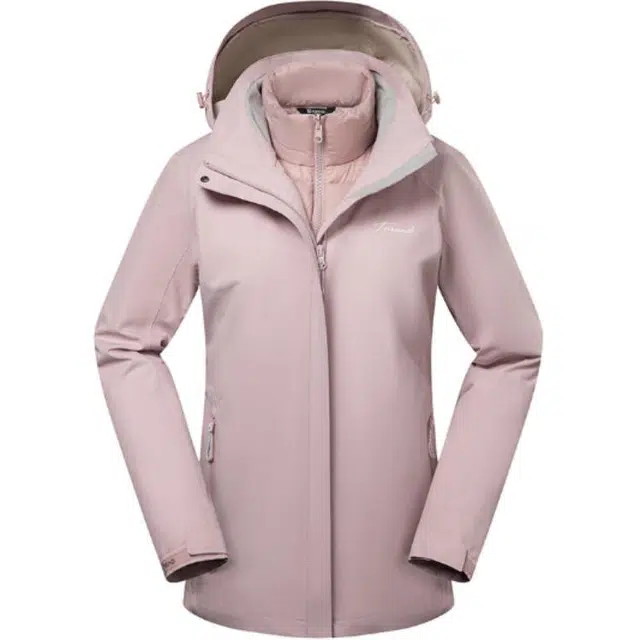 探路者  运动休闲简约纯色  防水防风保暖冲锋衣 女款 磁瓦粉