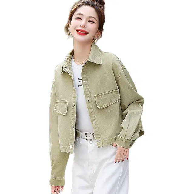 花蔓色 小个子通勤必备超柔软休闲百搭长袖纯色翻领女衬衫牛仔外套 女款