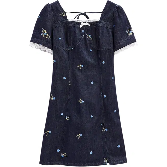 爱依服 夏法式方口领收腰中款短袖连衣裙 女款