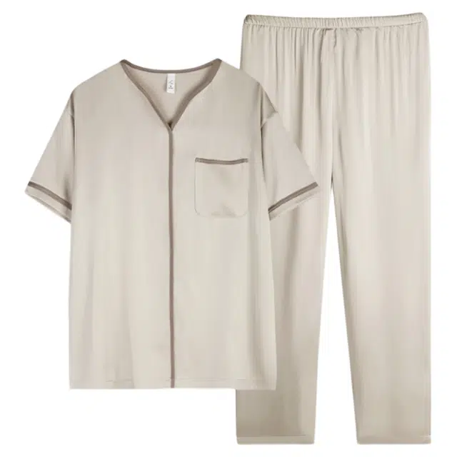 潞优野 凉感薄款短袖上衣休闲家居服长裤夏季睡衣套装 男款
