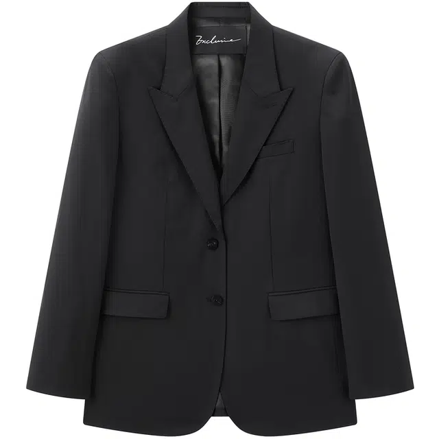 太平鸟 大师系列高端通勤精纺羊毛不规则领口西装 女款 黑色