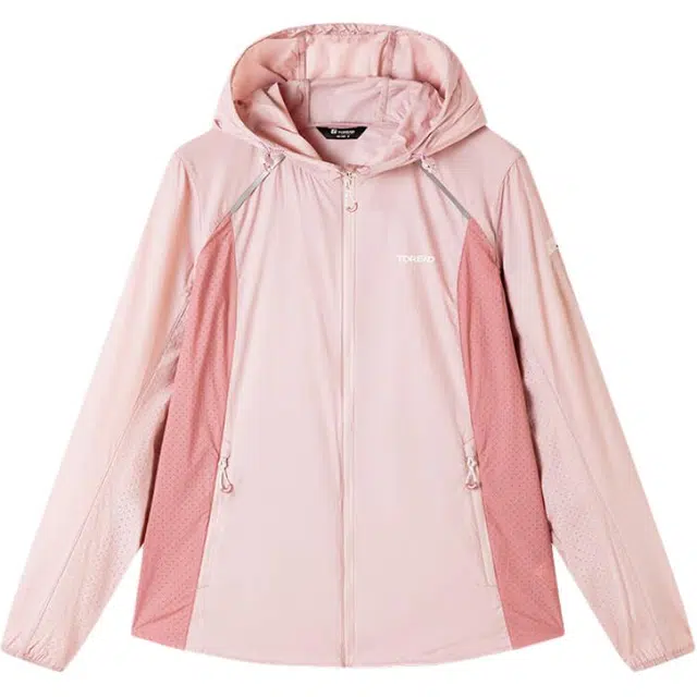 探路者 运动休闲简约连帽拼色 防紫外线防晒服 女款 磁瓦粉