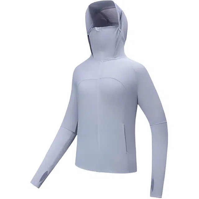 超级安踏 纯色拉链连帽百搭 降温防紫外线防晒服 女款 淡紫灰