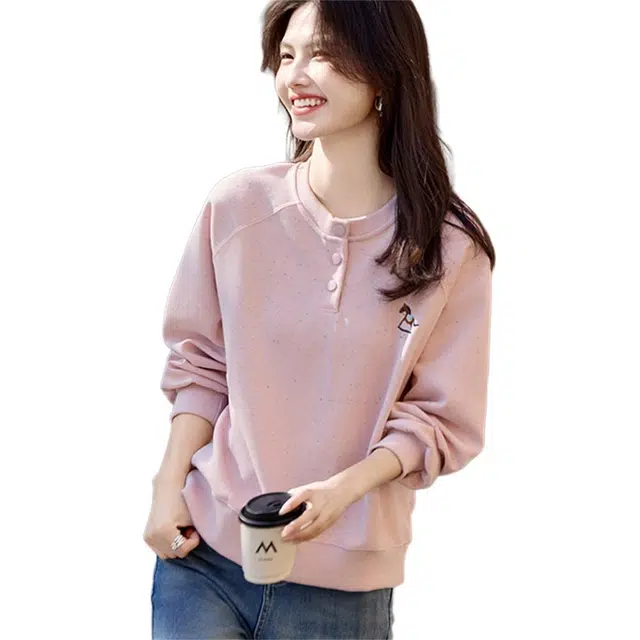 莫代尔 减龄上衣简约时尚小个子圆领宽松百搭长袖卫衣 女款