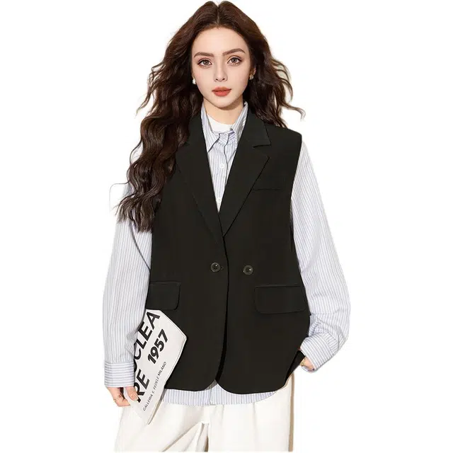 法文箱子 纯色西装领百搭无袖马甲 女款