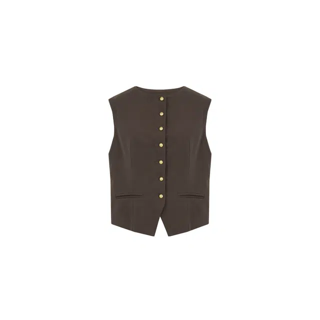 美洋 淘金 复古老钱风宽松圆领排扣叠穿百搭马甲 女款 深咖色