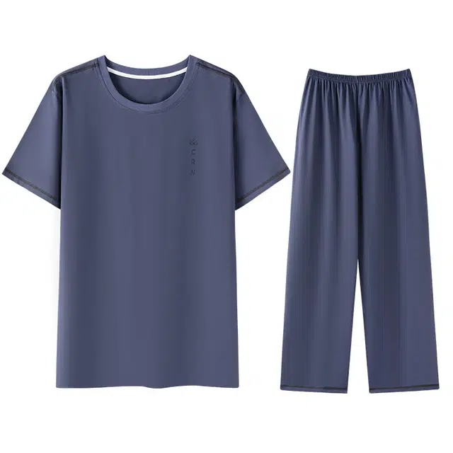 向薇 短袖长裤纯色凉感家居服可外穿睡衣套装 男款