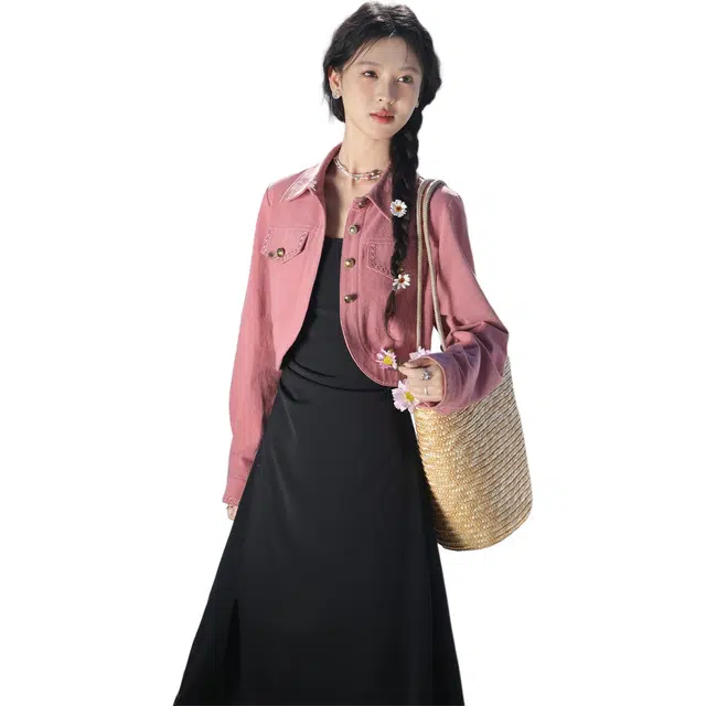 鹿向南 陷进温柔系列 时尚休闲百搭牛仔上衣学院风甜美淑女截短外套 女款