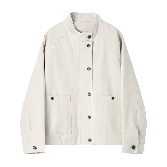 曲韩 韩版时尚大口袋拉链工装外套 女款 杏色