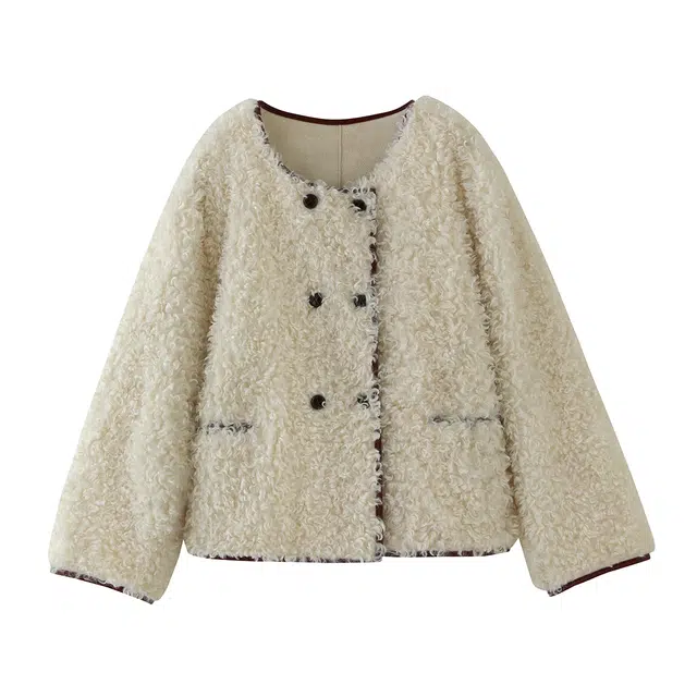 花栗鼠小姐 基础百搭纯色日常通勤减龄绒感外套 女款 白色