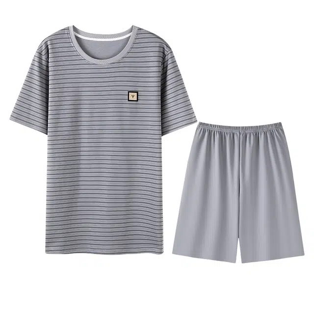 向薇 大码休闲可外穿短袖上衣家居服五分裤夏季睡衣套装 男款