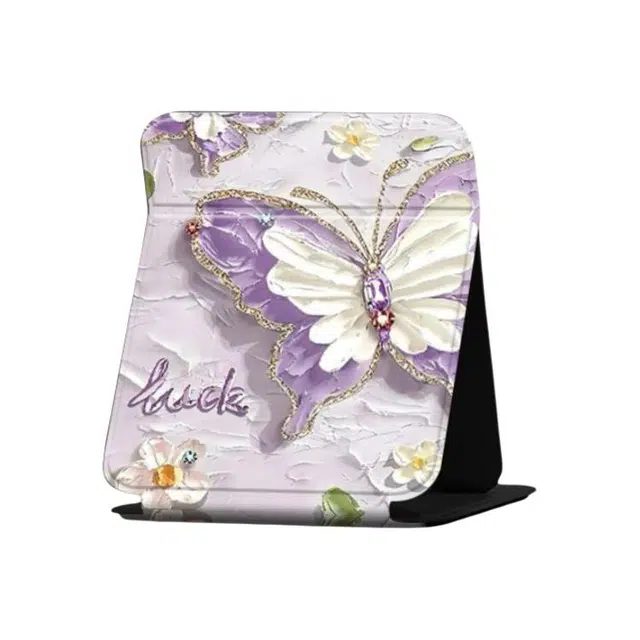 计轩 油画蝴蝶随身携带便携桌面折叠化妆镜