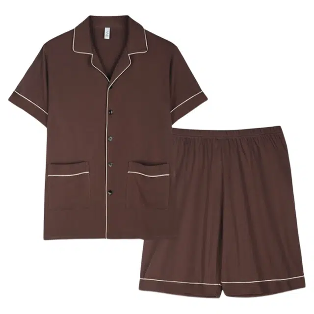 潞优野 薄款短袖五分裤简约休闲开衫可外穿家居服高端夏季睡衣套装 男款