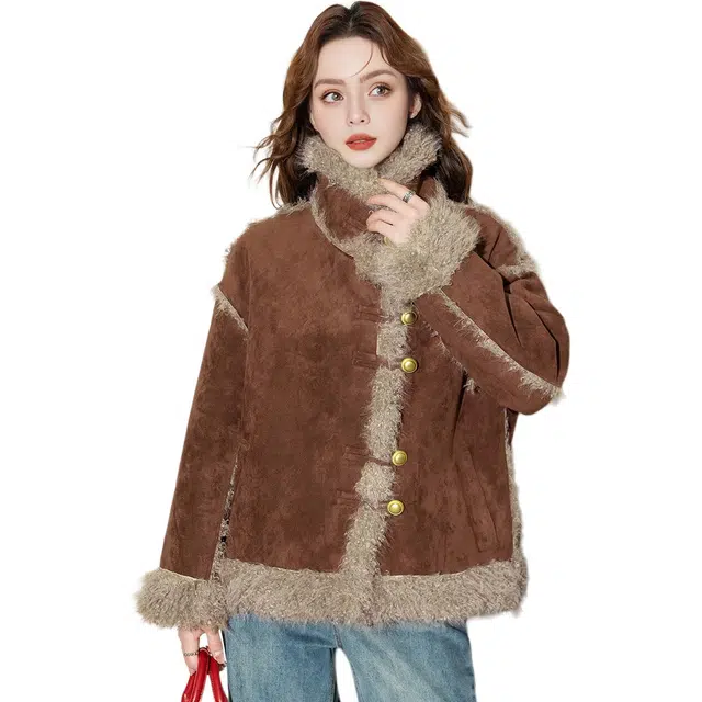 法文箱子 简约舒适单排扣绒感外套 女款