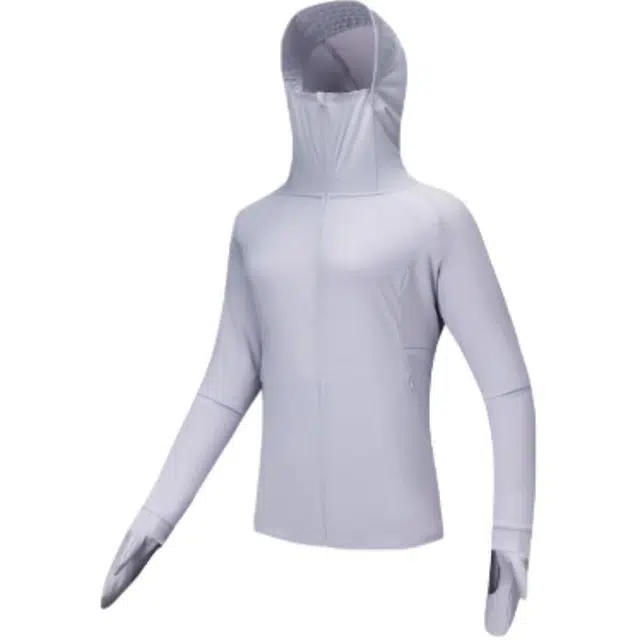 超级安踏 运动休闲简约纯色连帽 防紫外线防晒服 女款 淡紫灰