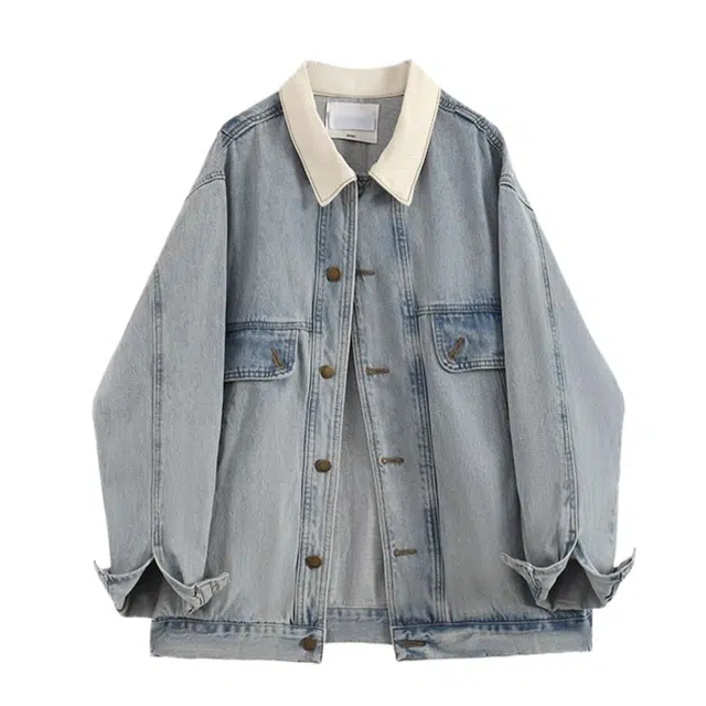 桴生 美式复古慵懒风外穿夹克上衣牛仔外套 女款 蓝色