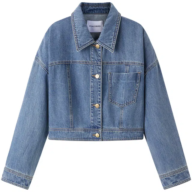太平鸟 莱赛尔设计感气质复古品质牛仔截短外套 女款